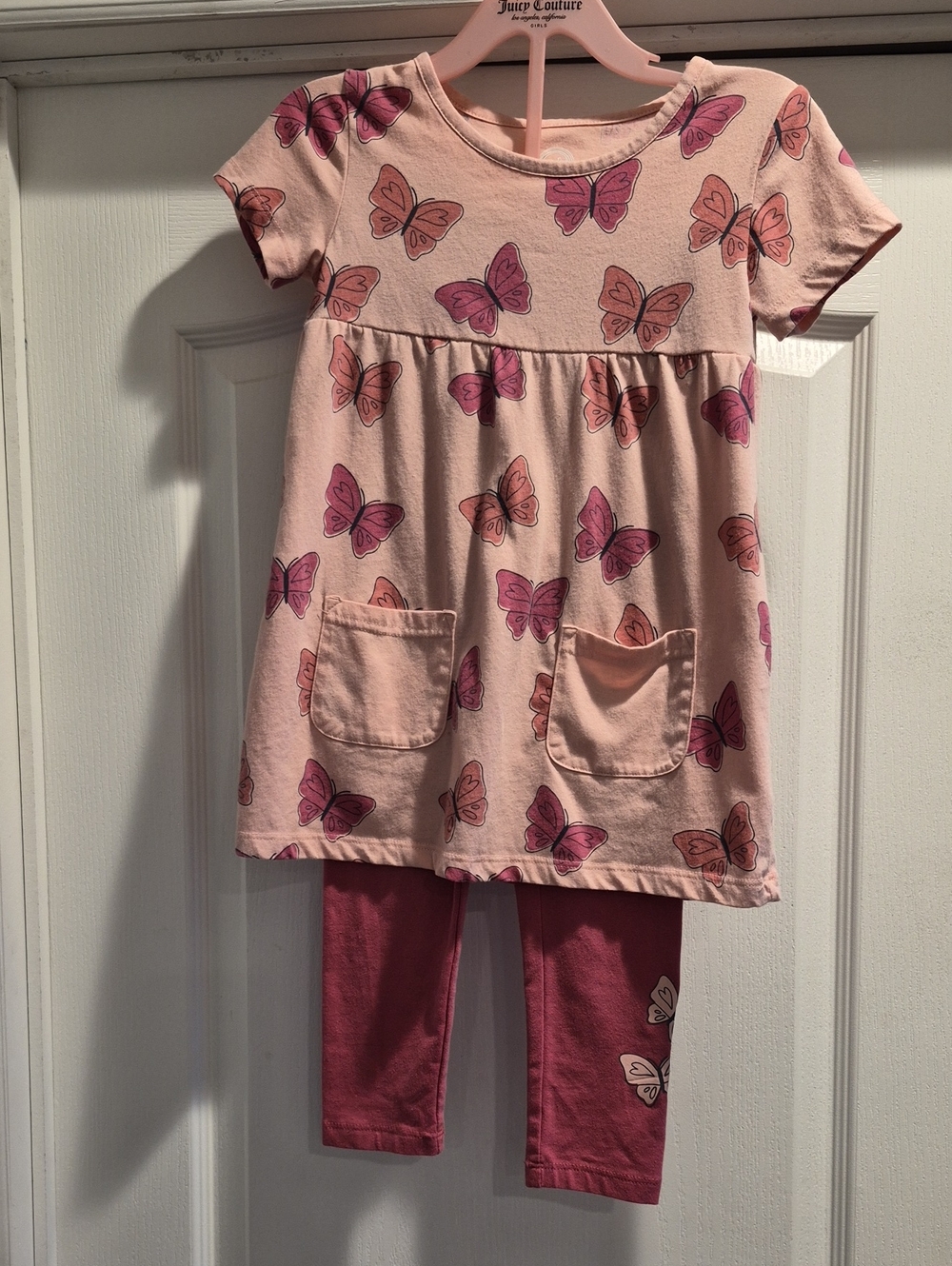 wonder nation Pink Butterfly Tunic & Rose Leggings Kids Matching Set